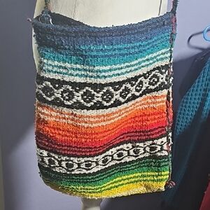 Red and Orange Crossbody Bag with Vibrant Patterns